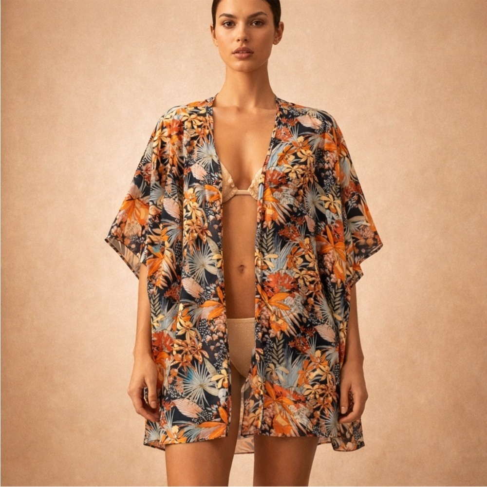 Tory Burch Floral Silk Tunic Blouse XS Tropical Print Designer Top